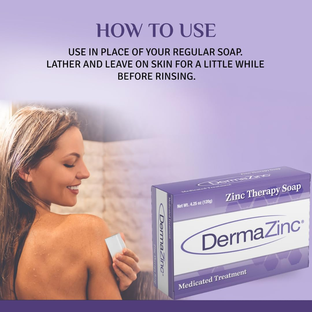 Dermazinc Zinc Therapy Soap 4.25 Ounce (120 Gram) Bar - 3 Pack