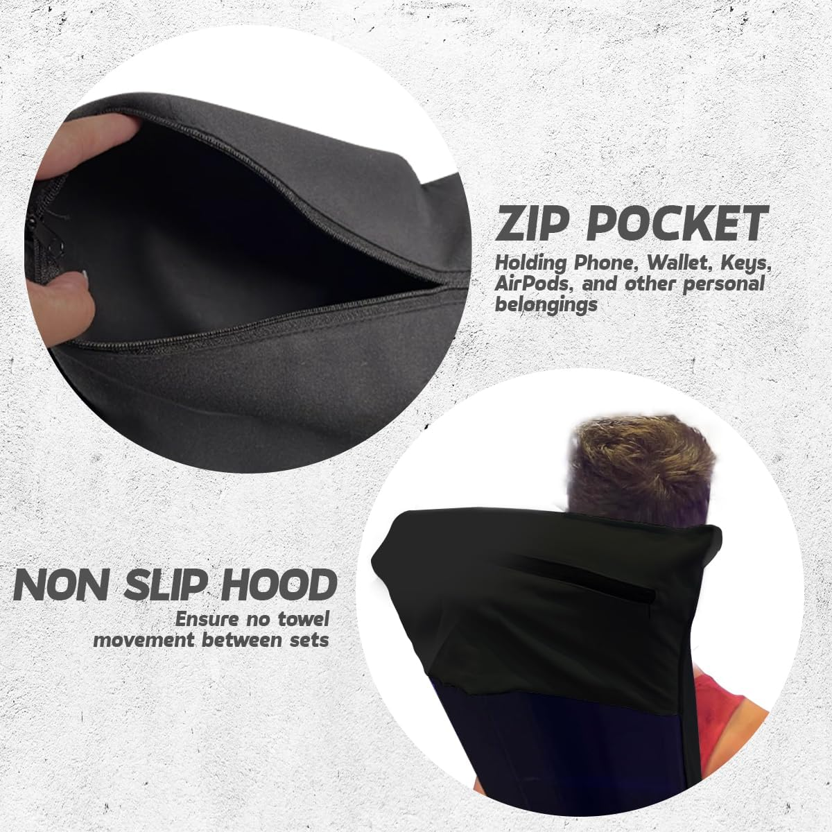 Towel with Pocket (90X40 Cm) Hooded Gym Towel with Zip Pocket Microfibre Yoga, Swimming,Ultra Soft, Sweat,Quick Dry Towel for Men & Women,Multi-Purpose Gym Accessory (Black) image number 5