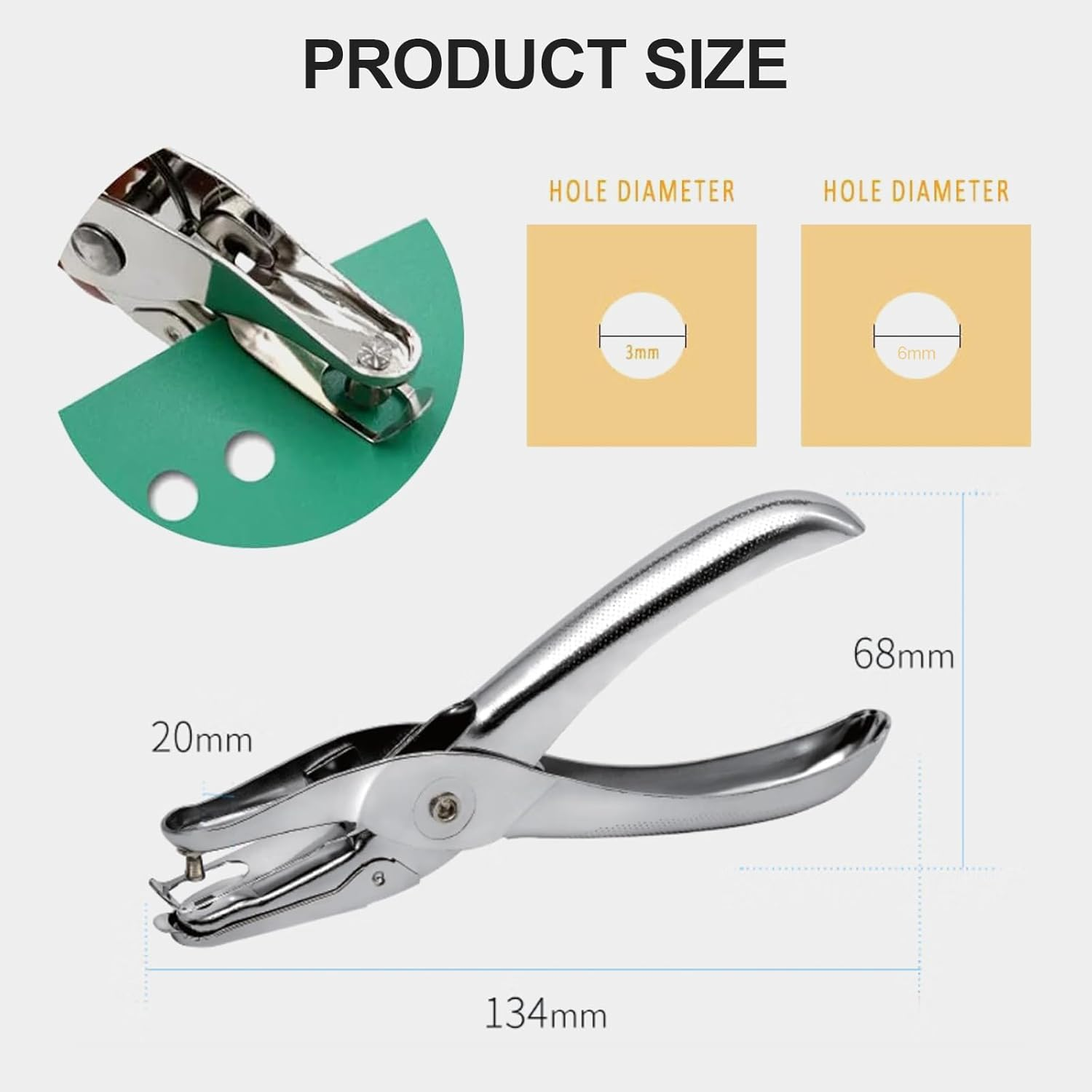 3Mm & 6Mm Single Hole Punch - Hand Held Metal Hole Puncher for Paper, DIY Crafting, Greeting Cards, Scrapbooking - Heavy Duty Punch Pliers for Stationery, Notebooks (2 Sizes Included) image number 3