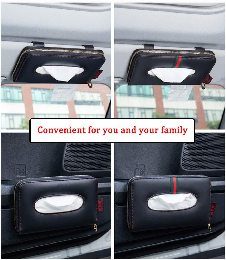 Fredyusu Car Tissue Holder, Car Visor Tissue Holder, Perfect Solid Color Auto Tissue Box, Tissue Case Holder for Car (Black) - Black image number 4
