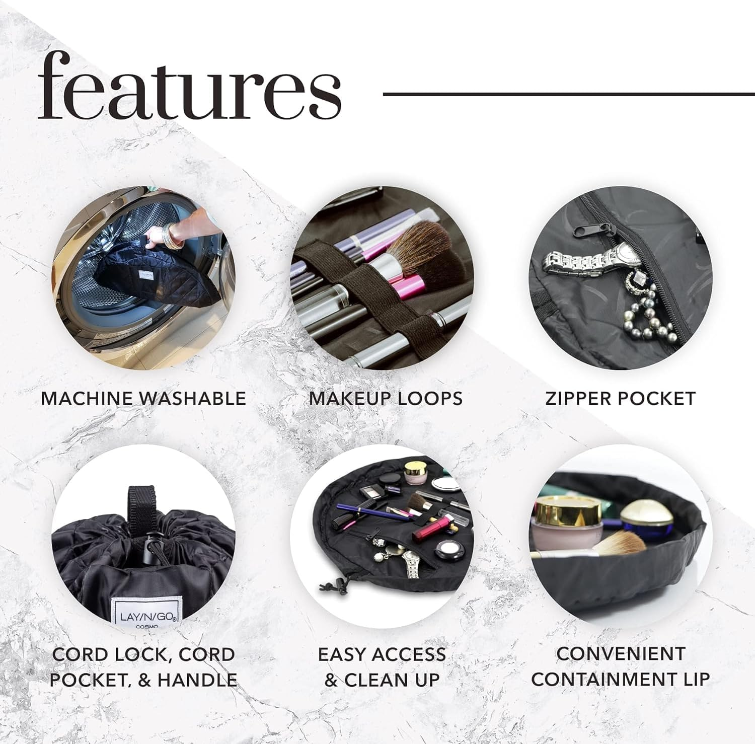 Cosmo Drawstring Cosmetic & Makeup Bag Organizer, Lazy Toiletry Bag Waterproof Portable Travel Storage 20 Inch,Pink image number 2