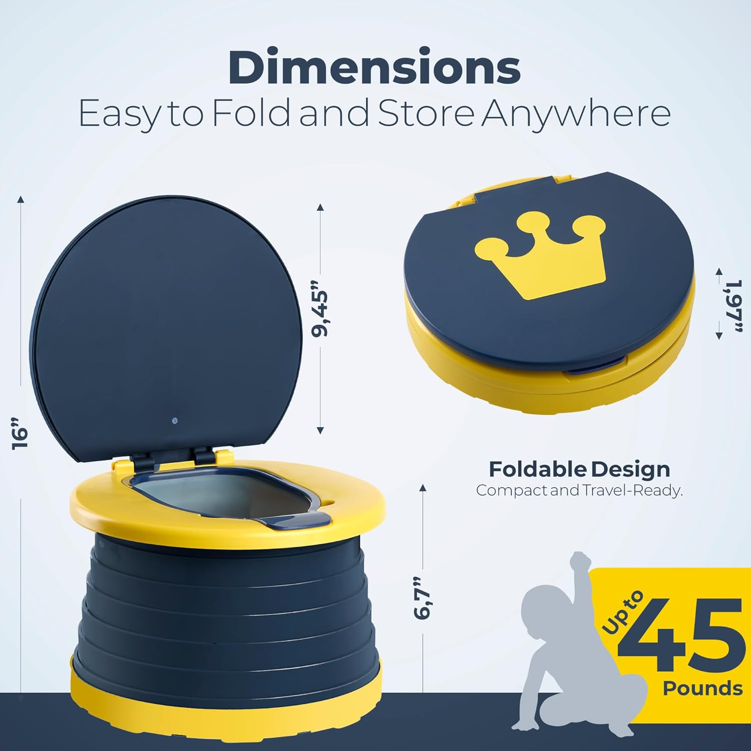 Travel Potty for Toddlers, Portable Potty Training Toilet, Compact Toddler Potty Chair for Car, Indoor Outdoor Travel Toilet for Kids - Dark Blue - Dark_Blue image number 3