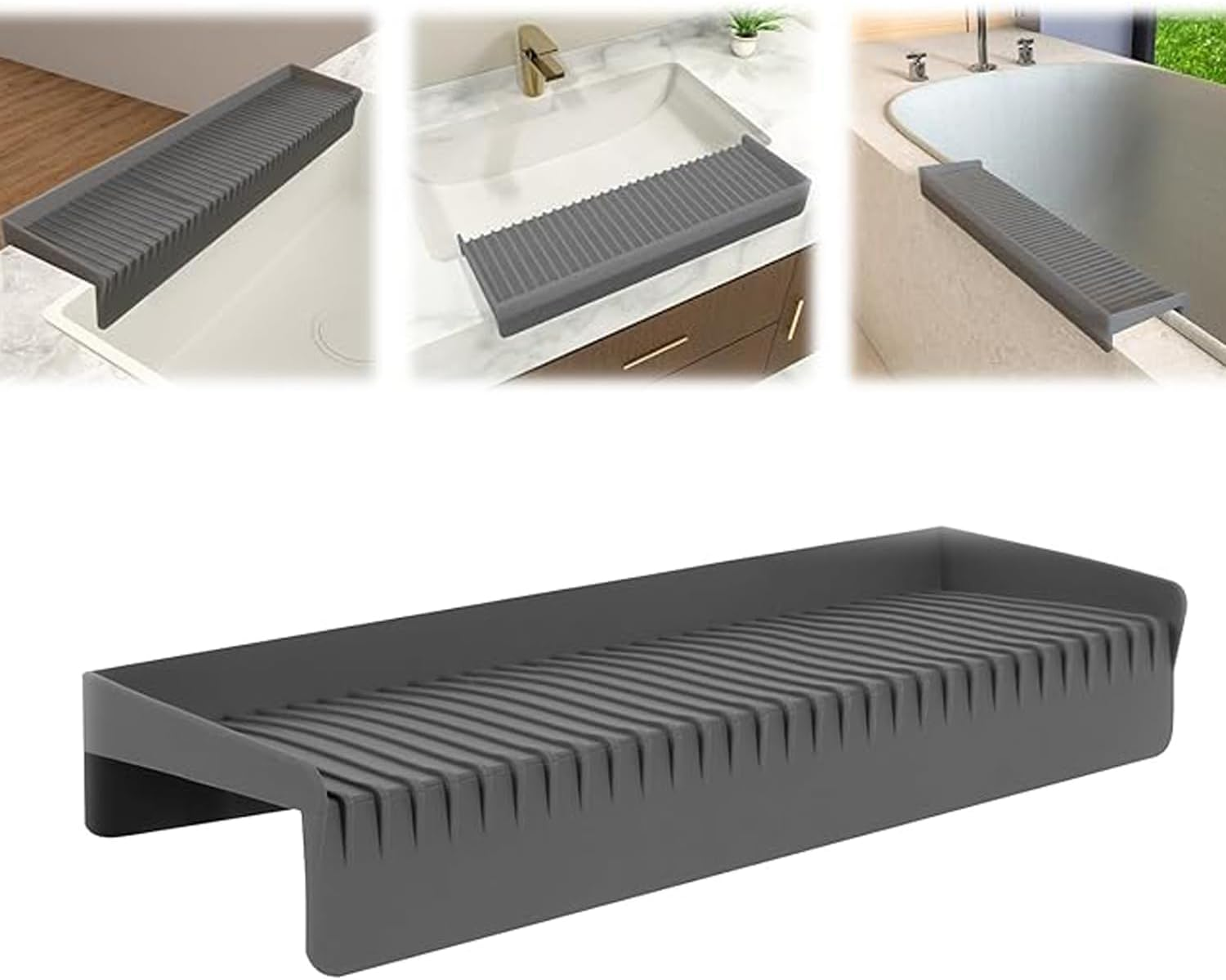 WEZCHUGHAOL 20&rsquo; Silicone Edge Protector, Kitchen Edge Guard, Splash Guard for Bathtub Sink, Sink Granite Quartz Protector, Adjustable Countertop to Fit Various Kitchen (Gray)