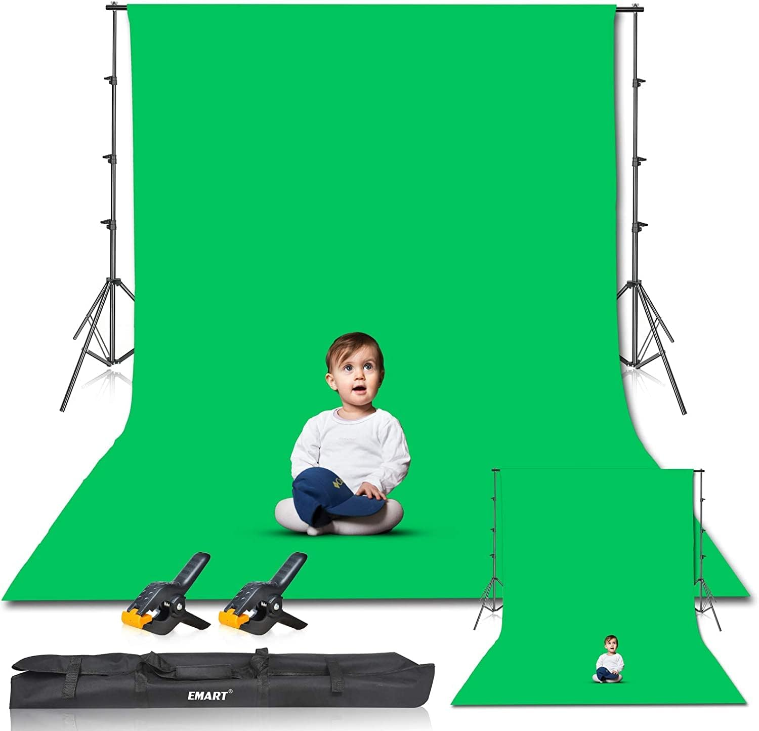 EMART Green Screen Background with Stand, 8.5X10Ft(2.6X3M) Photography Backdrop Kit with 10X12Ft(3X3.6M) Support Frame for Portrait, Video, Shooting, Photo Studio - Black image number 6