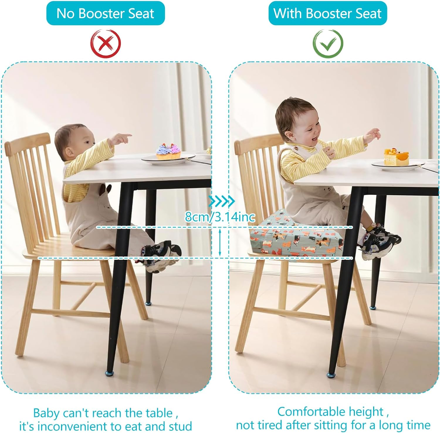 Toddler Booster Seat Dining, Kid Booster Seat for Dining Chair, Chair Booster Seat Pad Cushion with Adjustable Safety Belt and Fastening Strap Non Slip Kids Booster Seat for Dinner Table (Dog)