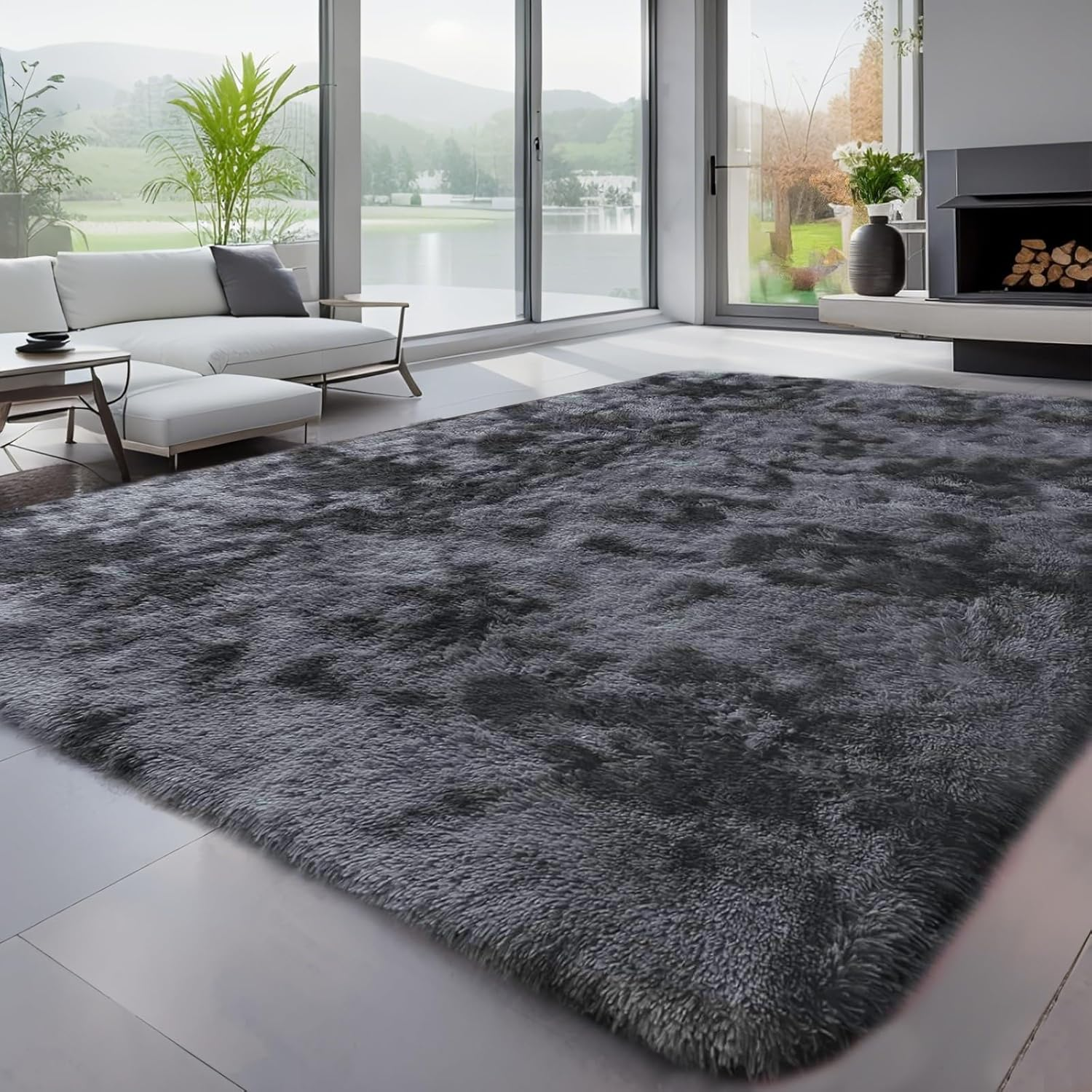 TFMODBFA 200X300Cm Large Area Rug Livingroom Rugs, Non-Slip Washable Rugs Vintage Carpet Mat 6&times;9 Indoor Rugs Modern Soft Abstract Rugs Home Decor(Gray-White)