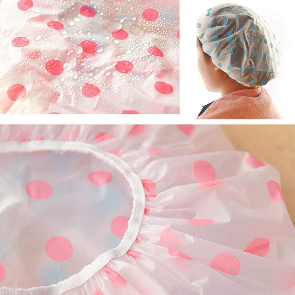 Elastic Shower Cap round Dot Waterproof Women Bathing Cap Bathroom Hair Salon Bath Hat Bathroom Accessories(Color Randomly) image number 4