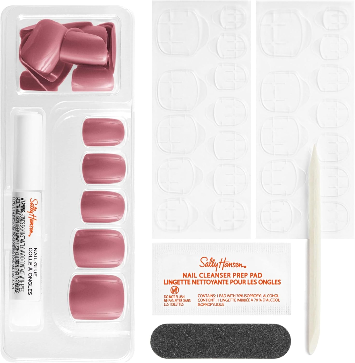 Salon Effects Perfect Manicure Square Nails - SQ011 Pink Clay by Sally Hansen for Women - 52 Pc 24 Nails, 24 Adhesive Tabs, Nail File, Pre Pad, Cuticle Stick, 0.06Oz Nail Glue (Pack of 2)