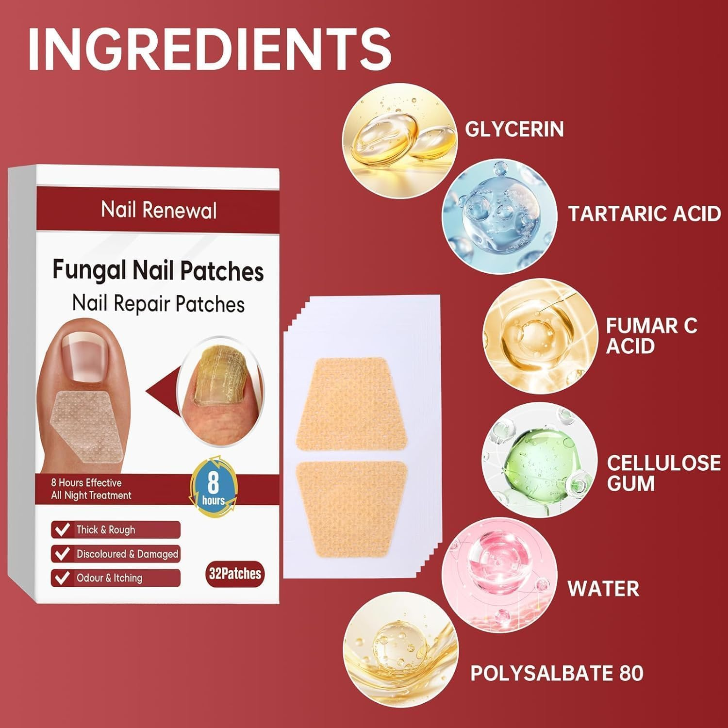32PCS Fungal Nail Patches,Toe Nail Fungus Treatment, Nail Fungal Patches for Toenail,Nail Fungus Treatment,Yellow Toenail Patch for Fungi Nail,Nail Fungus Plasters, Active Nail Repair & Care image number 5