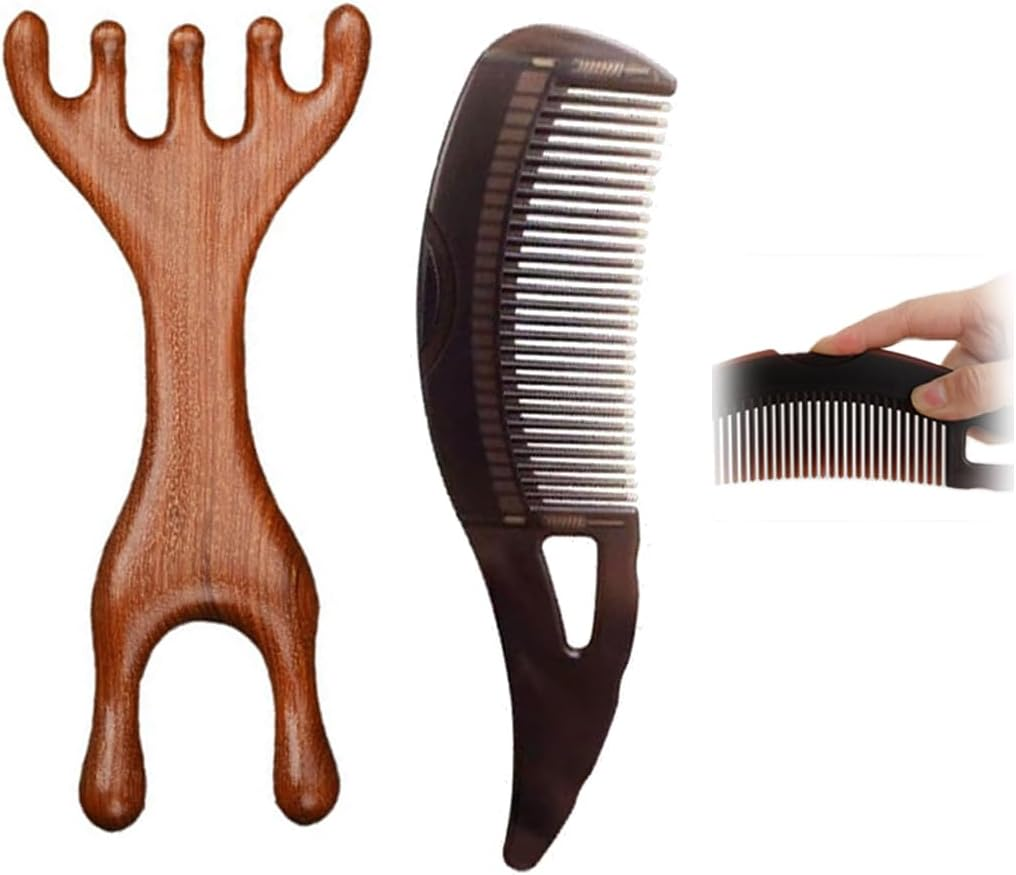 MOLZINY Pack of 2 Dandruff Comb with Massage Comb Hollow Tooth Hair Brush for Scalp Massage Energy Massage Comb Hairdressing Comb for Scalp Massage Refreshment Easy Cleaning for Men and Women image number 3