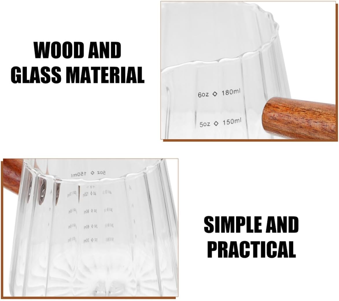 KALLORY 2Pcs Glass Milk Pitcher with Wooden Handle Heat-Resistant Espresso Creamer Cups Multi-Use Glass Coffee Milk Pitchers for Coffee Enthusiasts image number 5