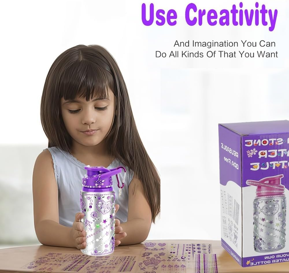 Kids Gift Girls Decorate Your Own Water Bottle for Girls Arts and Crafts for Kids Ages 8-12 Toys for Girls 8-10 Year Old Girl Gem Stickers Kit Ideas Birthday Gift image number 3