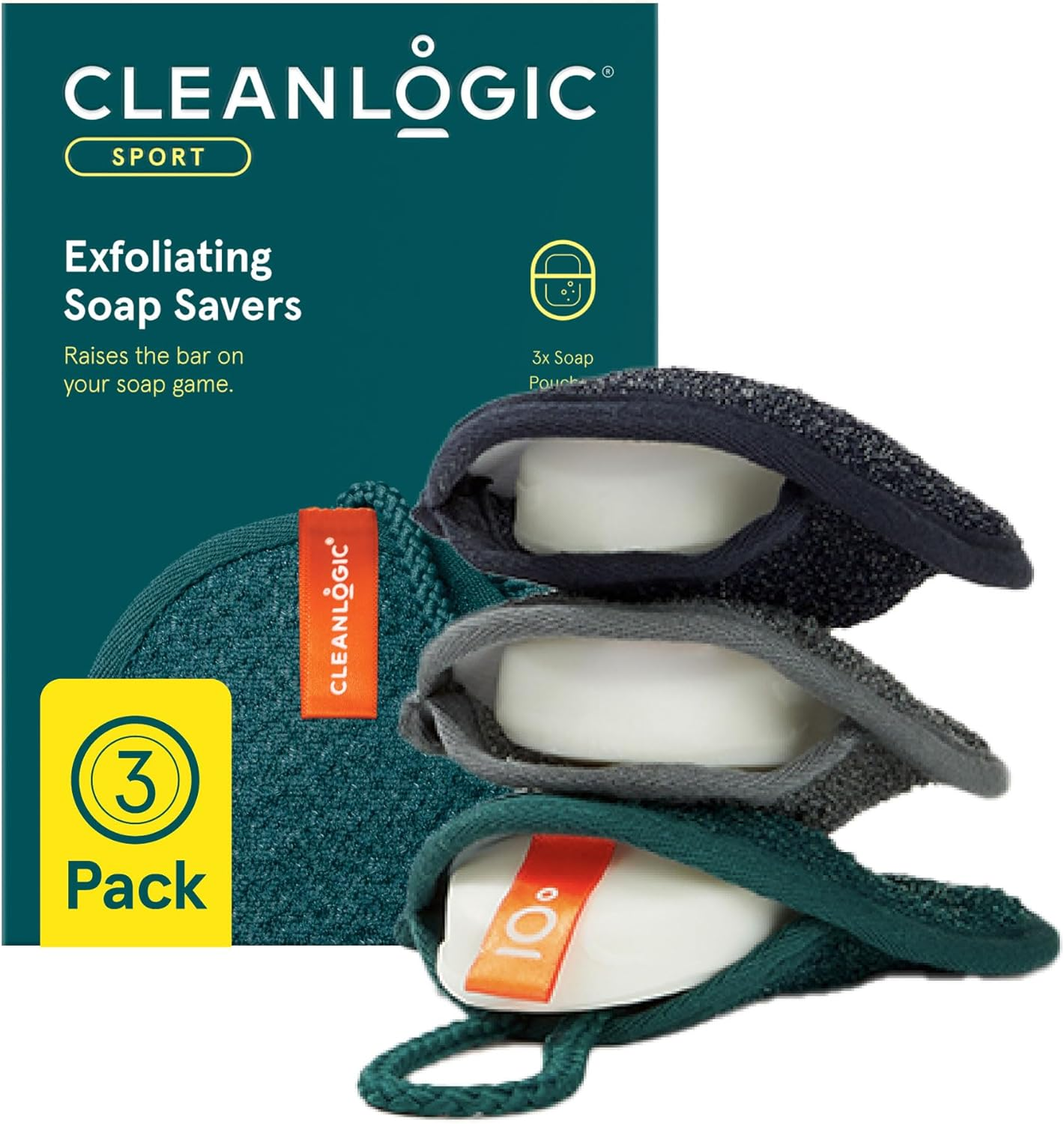 Cleanlogic Sports Exfoliating Soap Saver Black/Grey, Removes Dry and Dead Skin, Daily Skincare Routine, Reusable, Vegan Friendly, Suitable for All Skin Types, Pack of 3 image number 5