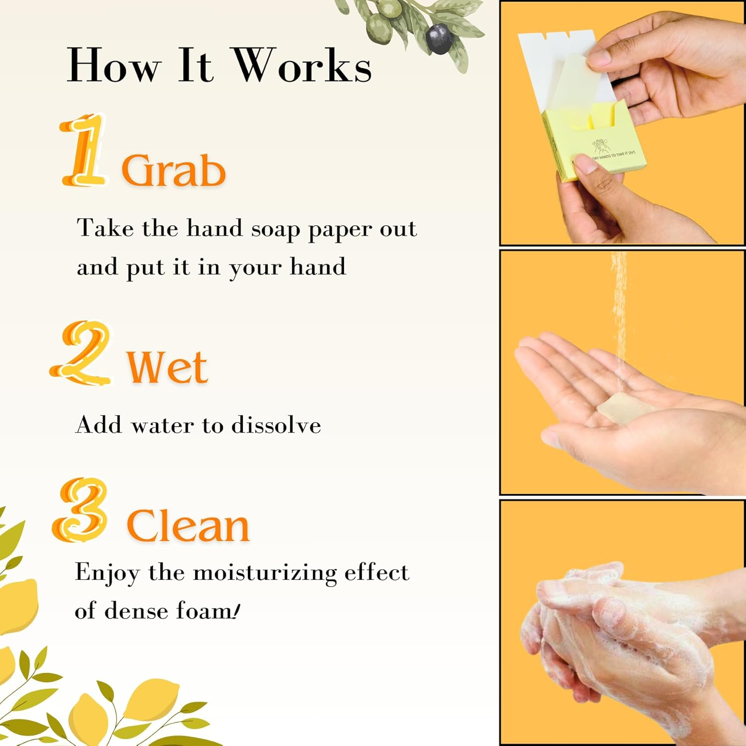 Flowcheer Paper Soap Sheets for Hand Washing - (120 Sheets) Lemon Scent Portable Travel Soap Sheets, Eco-Friendly, Dissolvable Hand Soap for Camping, Travel, On-The-Go Use image number 4