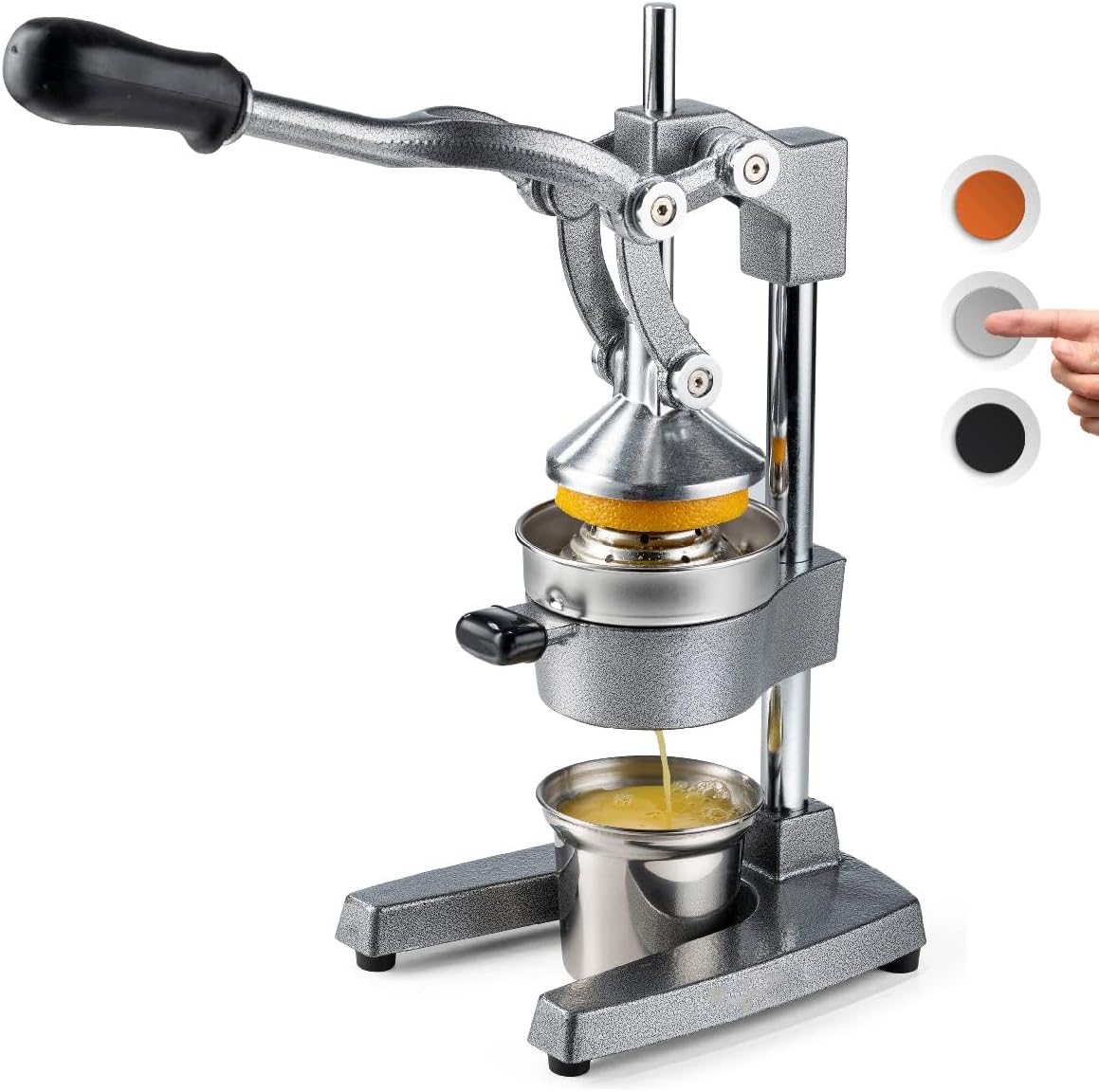Homodoskey Cast Iron Citrus Juicer | Extra-Large Commercial Grade Manual Hand Press | Heavy Duty Countertop Squeezer for Fresh Orange Juice (Bonus Stainless Steel Cup) (Gray)