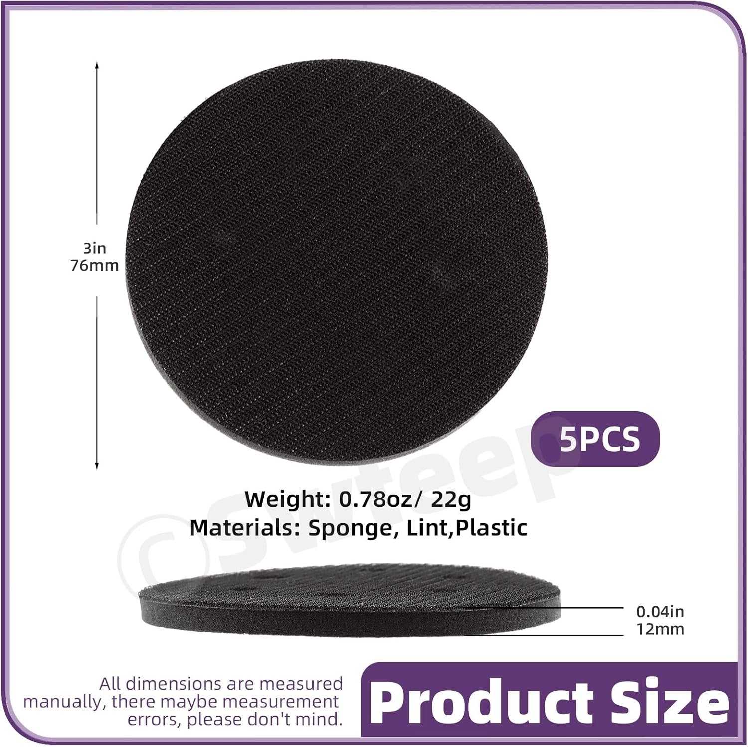 Swpeet 5Pcs 3-Inch No Hole Hook and Loop Soft Polyester Sponge Density Interface Buffer Pad, Automobile Metal Polishing Backing Polisher Cushion Drill Sand Buffer Pads for Home Decoration Crafting image number 4