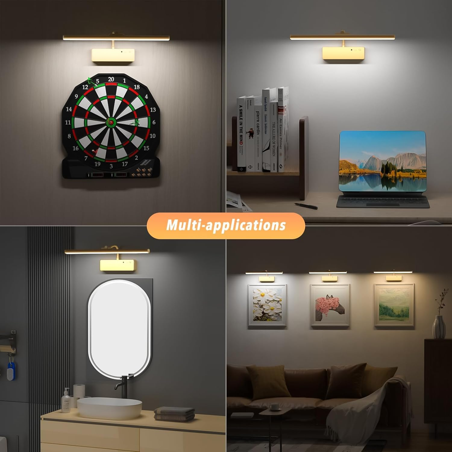 Picture Light,15.35Inch 5400Mah Rechargeable Picture Lights for Wall Battery Operated Wall Lights with Remote,3 Colors Paintings Light Dimmable Art Light for Artwork,Gallery (Gold) image number 4