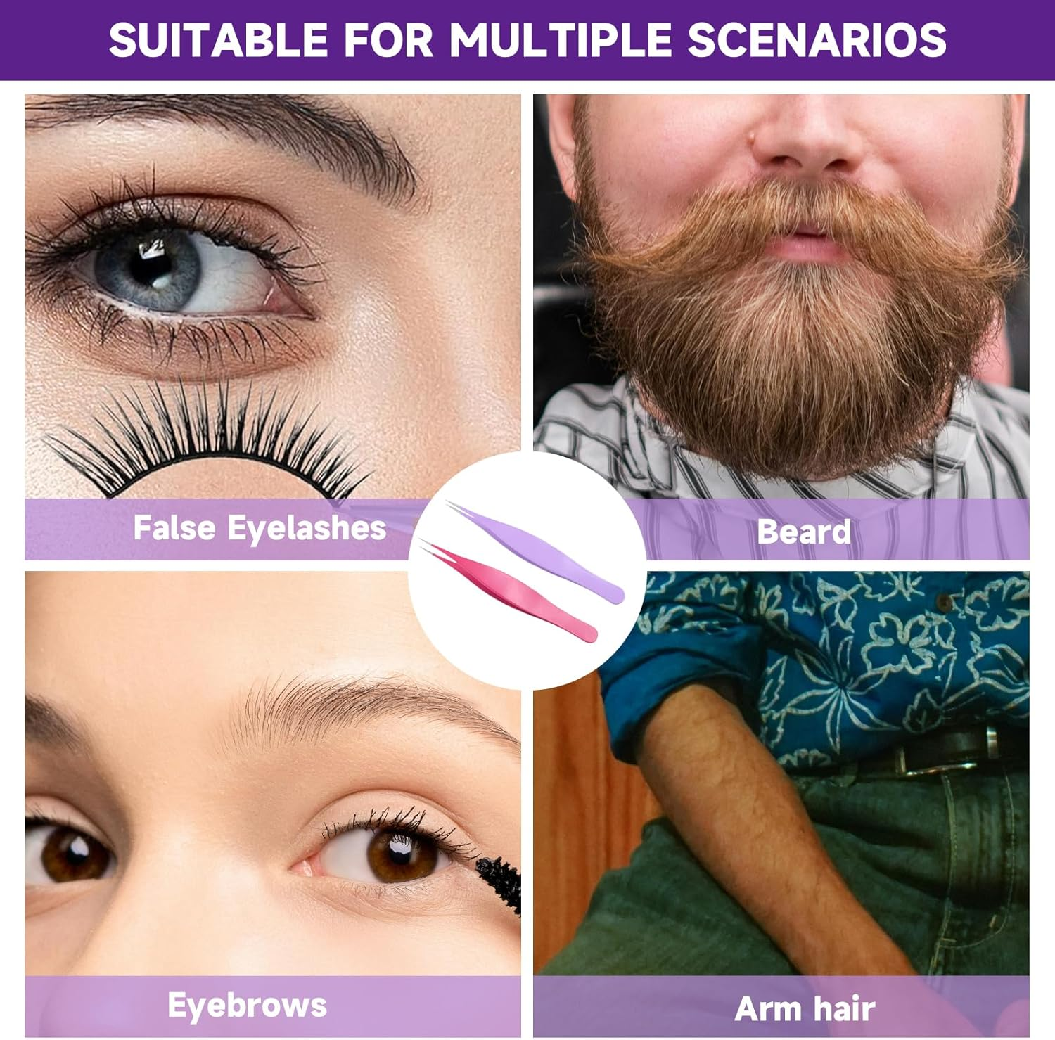 Xlihdzum 2 Pack Fine Point Tweezers for Women and Men - Precision Tweezers for Splinter/Tick/Facial/Brow Removal, Sharp Needle Nose Surgical Tweezers for Ingrown Hair (Purple & Pink) image number 3