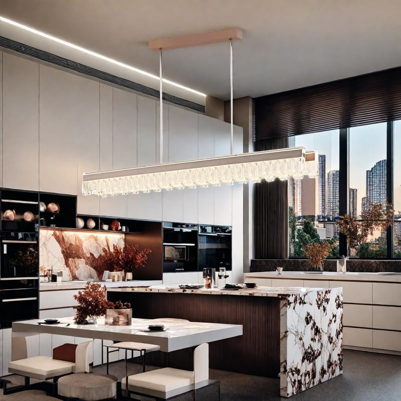 BAMDECOR A188 Nordic Dual Linear Dimmable Acrylic Kitchen Dining Table Pendant Light Minimalist Modern Lighting (Gold)