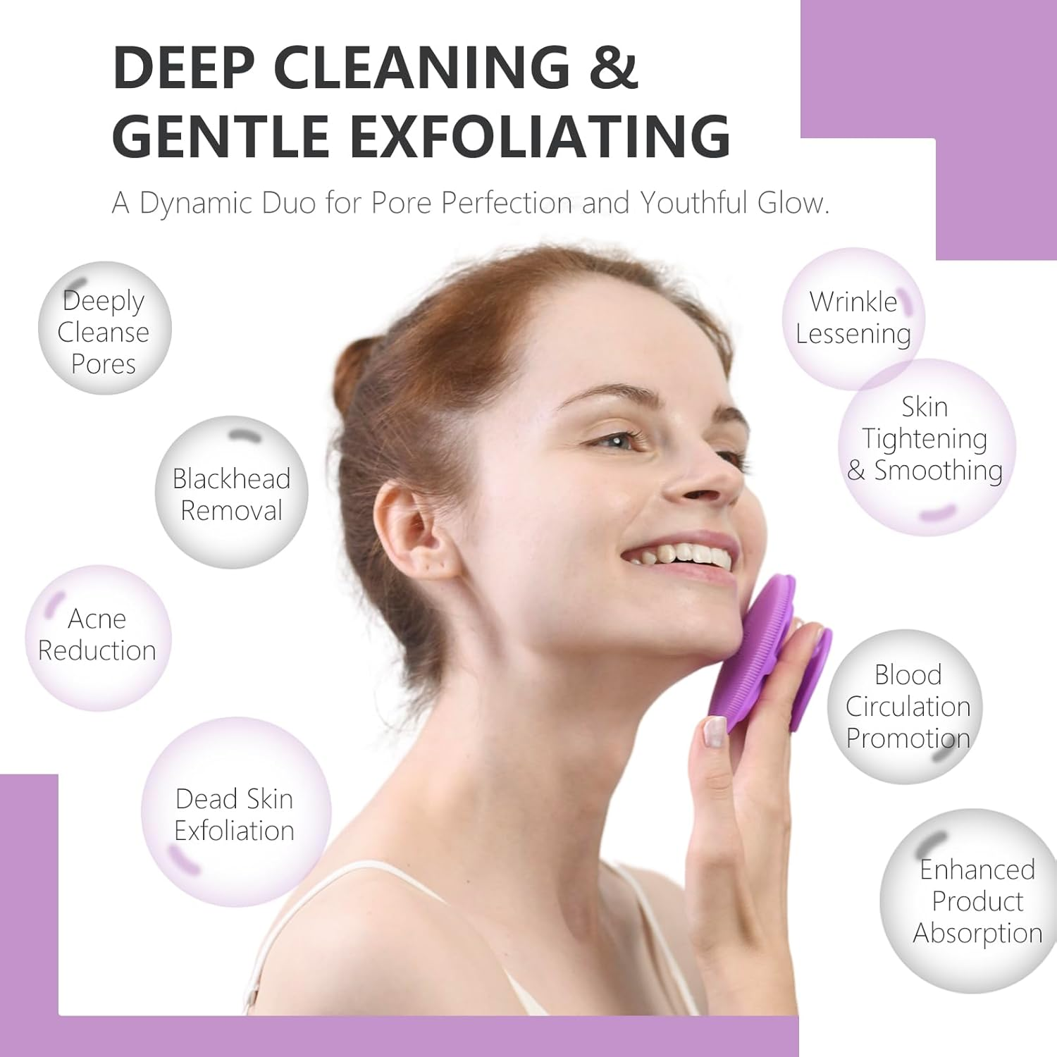 BEAUTAIL Silicone Face Scrubber 2 Pack, Manual Facial Cleansing Brush, Gentle Face Exfoliator for Sensitive Skin, Skin Care Exfoliating Face Brush for Men and Women, Black+Purple image number 3