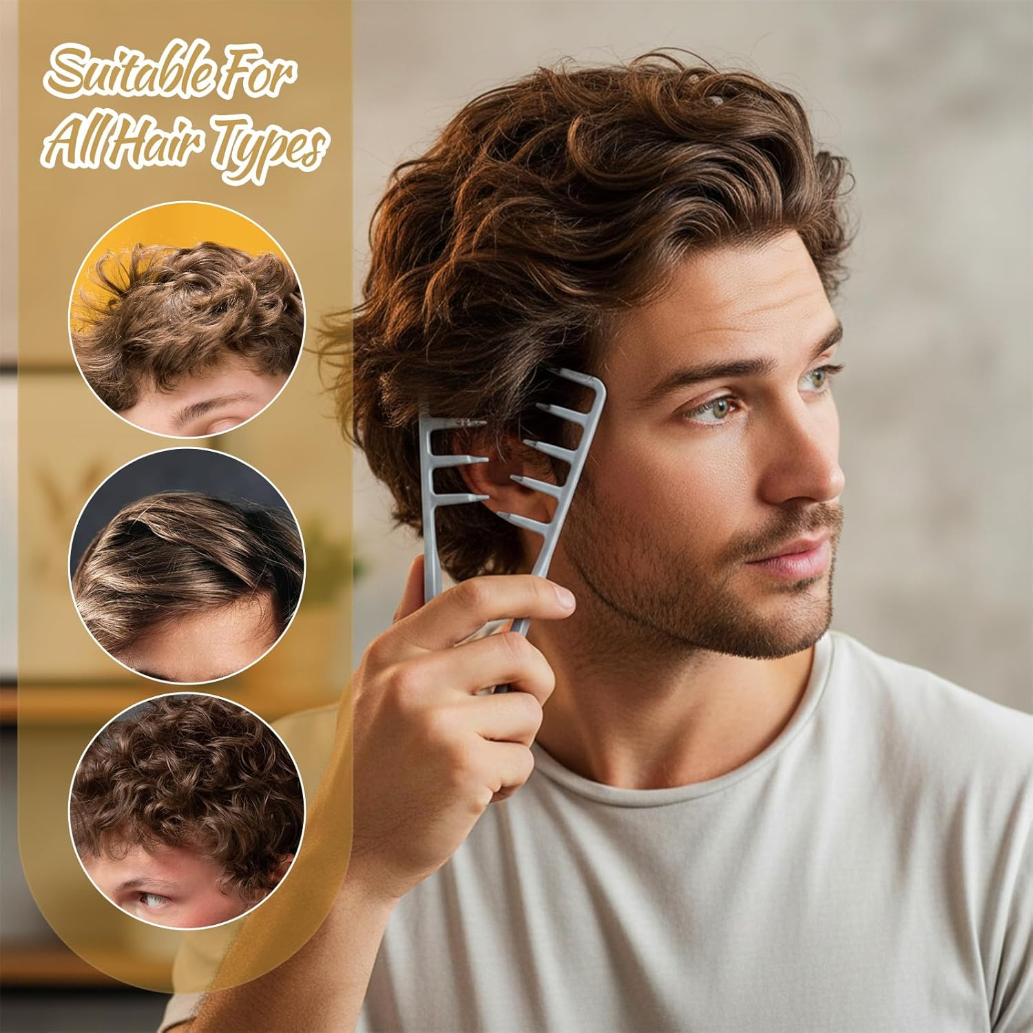 Ptwola 2 Pcs Texture Comb Volumizing Wide-Tooth Hair Styling Comb Men'S Fluffy Texture Styling Combs Fringe Parting Brush with Textured Grip Hair Stylings Appliances for Women Men Most Hairtypes image number 5