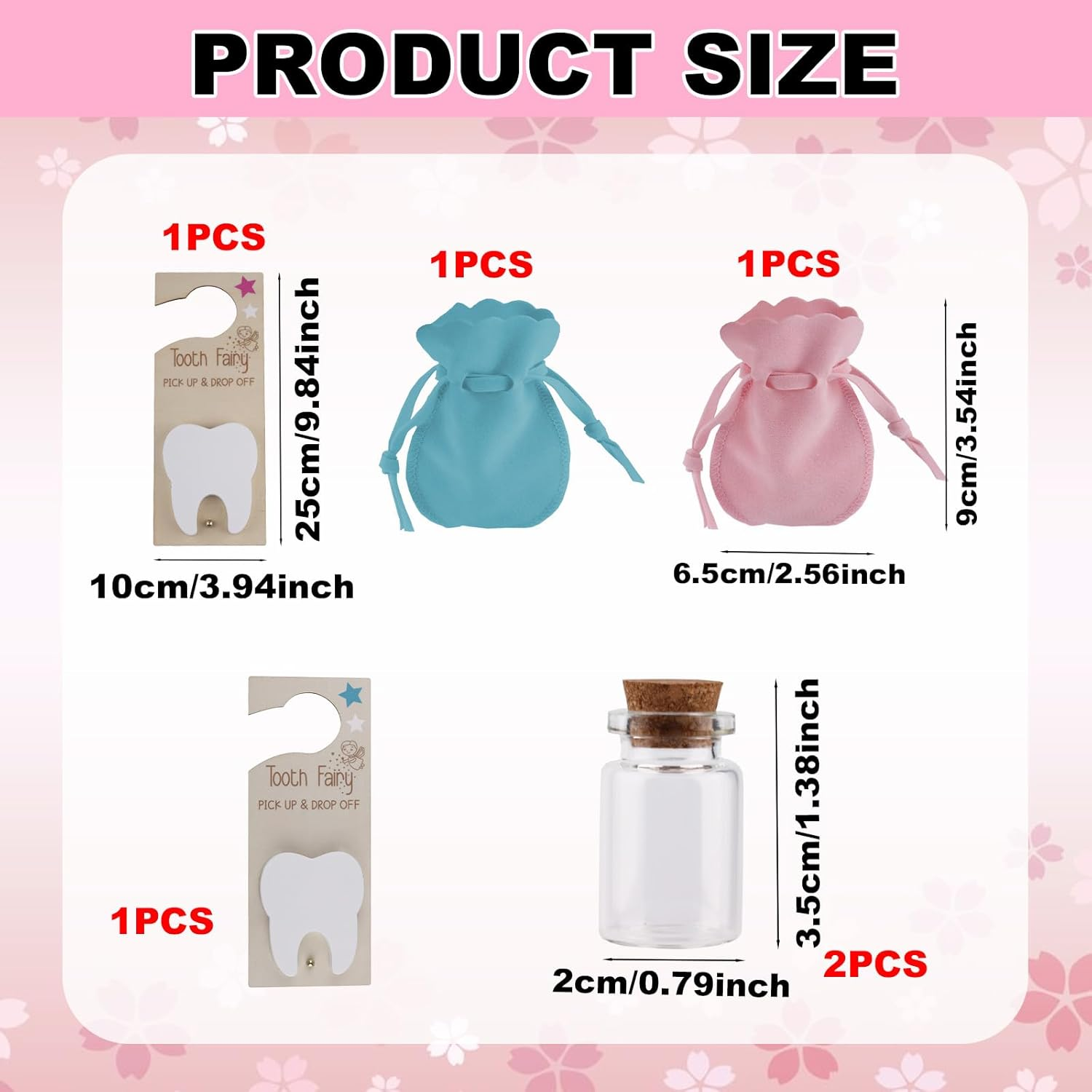 2 Set Tooth Fairy Door Hanger with Slot, Wooden Tooth Door Holder with Bag & Glass Bottle for Kids Room Decor Encourage Gift (Pink & Blue) image number 2