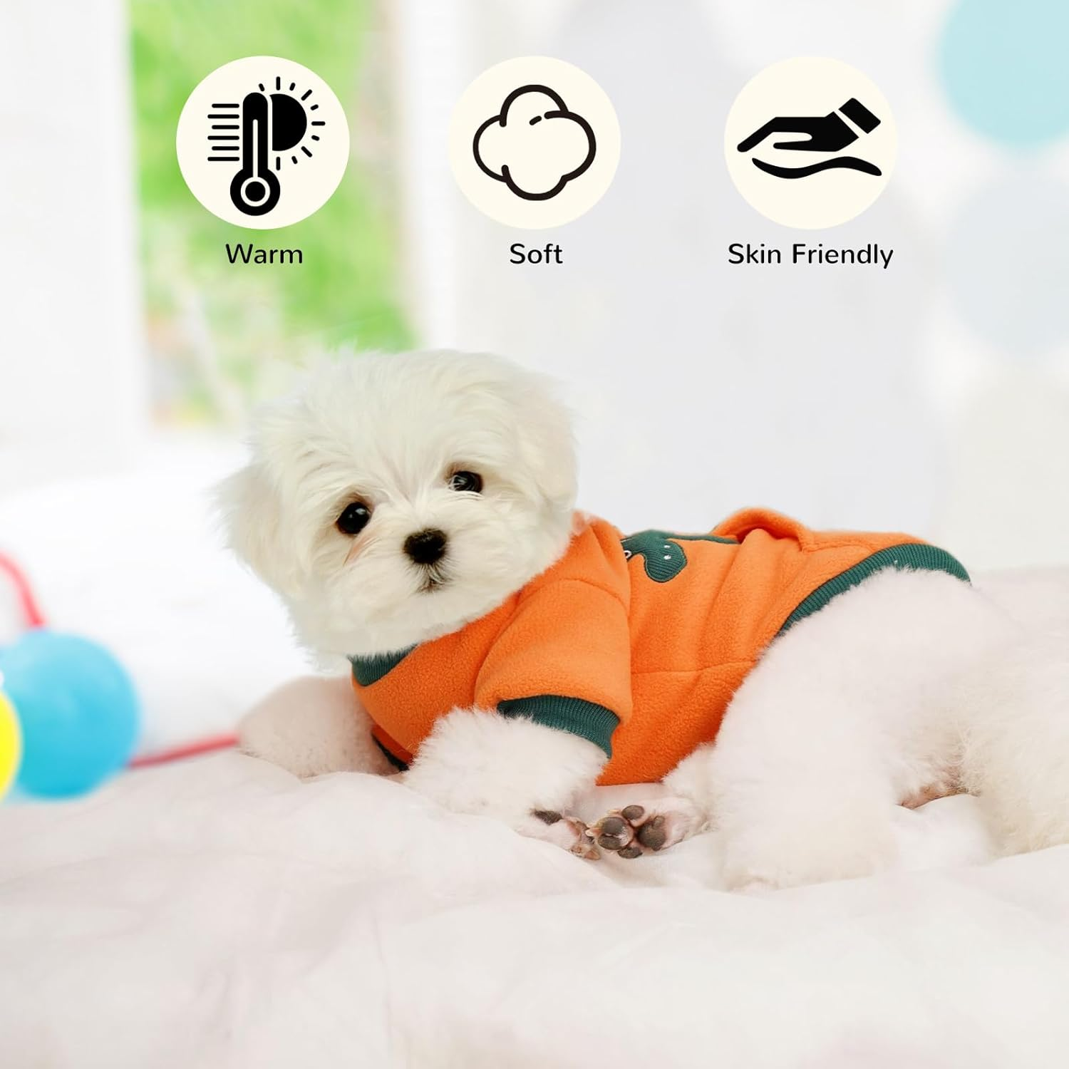 Cooshou Dog Sweater for Puppy Cats Warm Pullover Sweatshirt Cute Dinosaur Pattern Winter Clothes with Pocket for Small Dogs Cats S image number 2