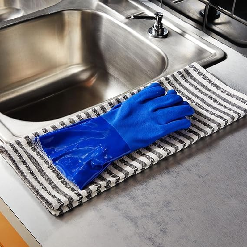 Rubber Gloves-2 Pairs Reusable Waterproof Household Cleaning Dishwashing Non-Slip Kitchen Gloves for Wash Dishes, Cotton Lined (Blue and Orange) image number 4