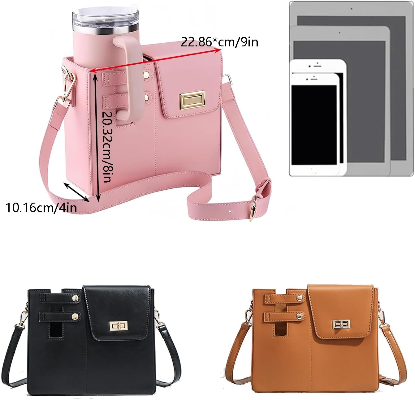 Taicols Water Bottle Bag Crossbody,Water Bottle Carrier Bag for Stanleys Cup,Pu Cup Bag with Adjustable Shoulder Strap,Water Bottle Holder Crossbody, Portable Crossbody Water Cup Storage Bag