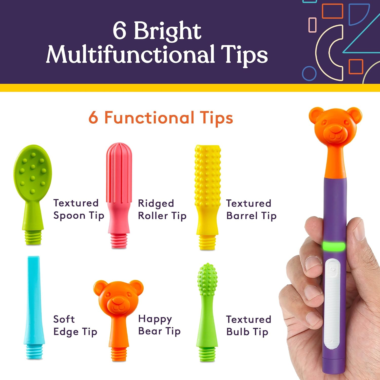 Special Supplies Buzz Buddy Oral Stimulation Toys with 6 Soft Textured Interchangeable Heads, Calm Sensory Needs, Support Speech, and Stimulate Self Feeding, Gentle Vibrations image number 4