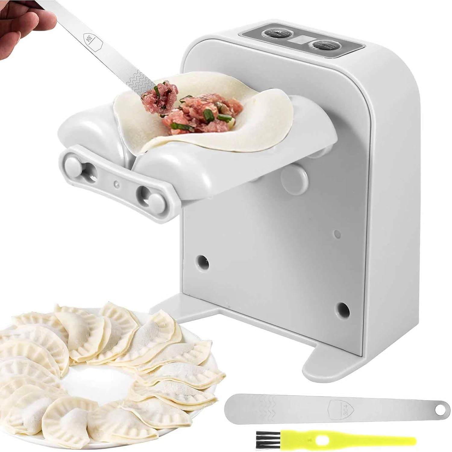 Electric Dumpling Maker Machine - Automatic, Easy-To-Use Home Appliance with Spoon and Brush, Two Modes for Quick Preparation (Grey) image number 5