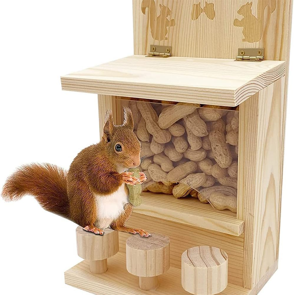 Wooden Squirrel Feeder,Durable Box Easy to Fill,Squirrel Feeders for outside with Corn Cob Holder and round Stool,Wood Waterproof Picnic Table Funny Chipmunk House Nuts Bar for Backyard Garden Outdoor image number 6