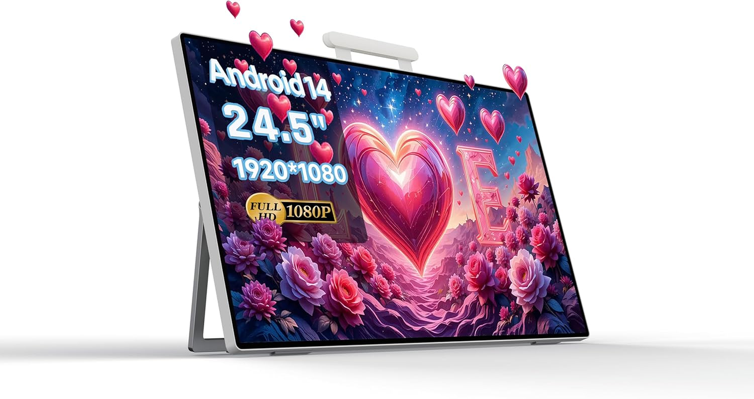 24.5-Inch 1080P IPS Android 14 Touch TV, Portable Tablet with 77.7WH Battery, 20W Speaker for Outdoor Entertainment, 8-Core CPU, 8G+128G Memory, 4K Camera Computer for Home, Education, Video Call image number 3