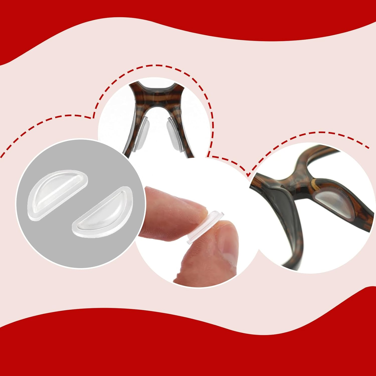 Suytvenxau 10 Transparent Pairs Eyeglass Nose Pads, Glass Nose Pad, Glasses Pad, Adhesive Anti-Slip Soft Silicone Cushion for Sunglasses, Eyeglasses, Comfort Fit, Lightweight Design - Black image number 3