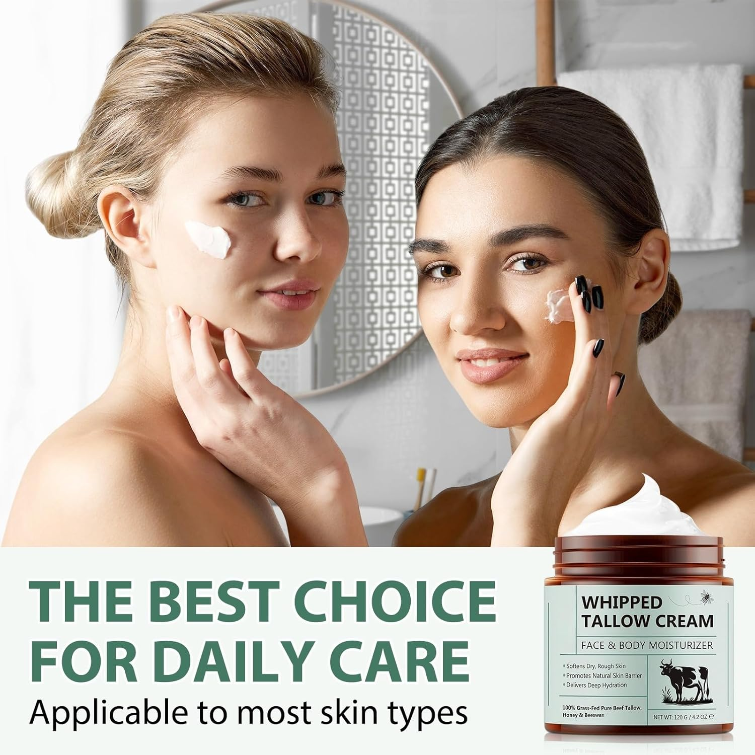 Whipped Tallow Cream 120G | Deep Hydration & Nourishment | 100% Grass-Fed Beef Tallow, Honey & Beeswax | Face & Body Moisturizer for Dry, Rough Skin image number 3