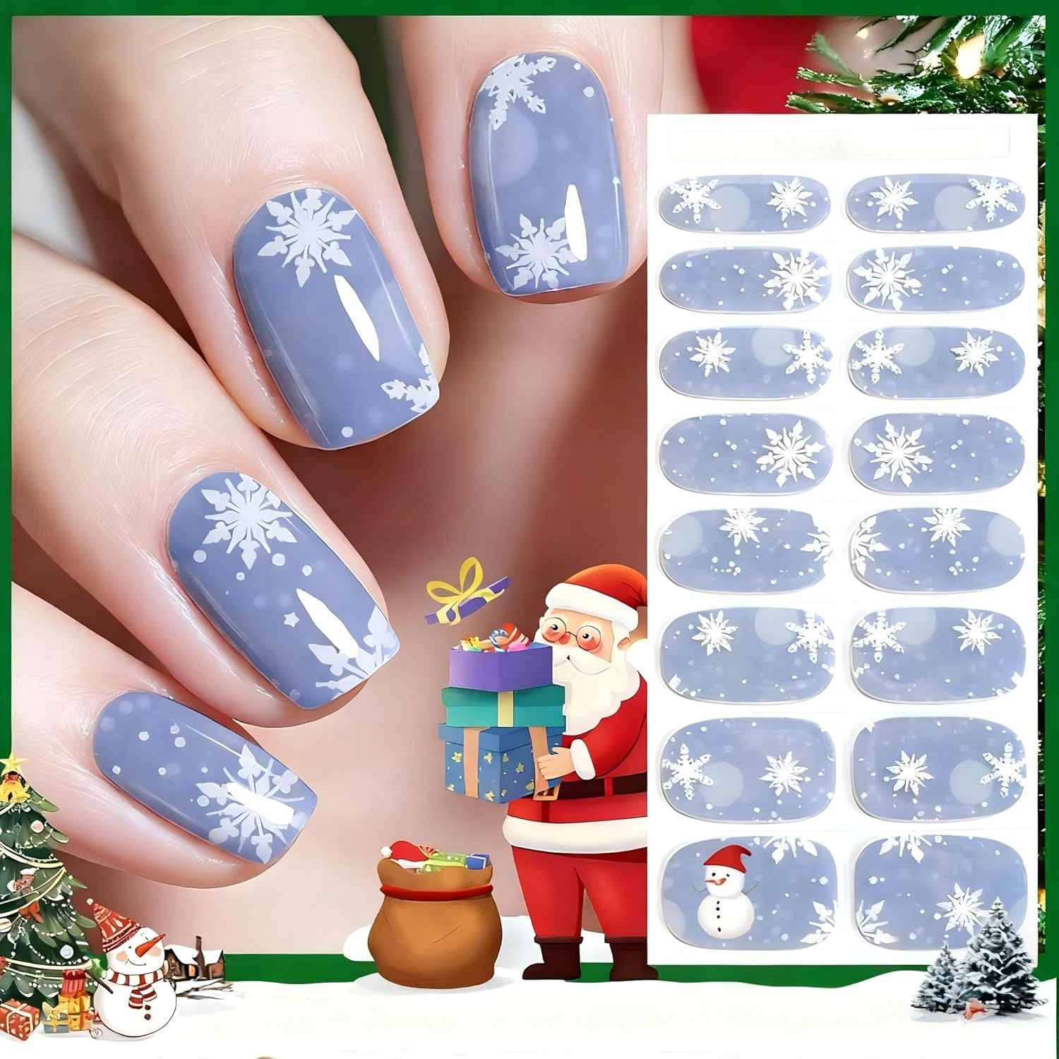 Amiiba 16Pcs Pink Glitter Christmas Tree French No-Baked Gel Nail Wraps,Waterproof Salon-Quality Self-Adhesive Nail Stickers for Women Girls, No UV/LED Lamp Needed (Lasts 14-28 Days) (Pink Glitter) image number 5