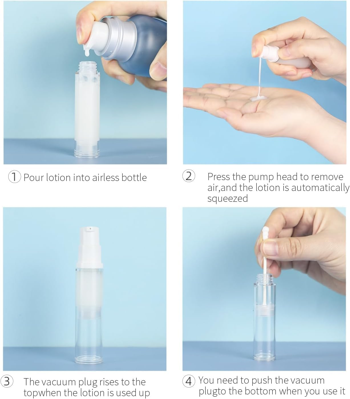 6 Pcs Travel Essentials Empty Airless Pump Bottles, Refillable Clear Travel Lotion Containers Vacuum Cosmetic Container Press Bottles for DIY Foundation, Gel, Essence, Lotion, Moisturiser (10Ml) image number 4