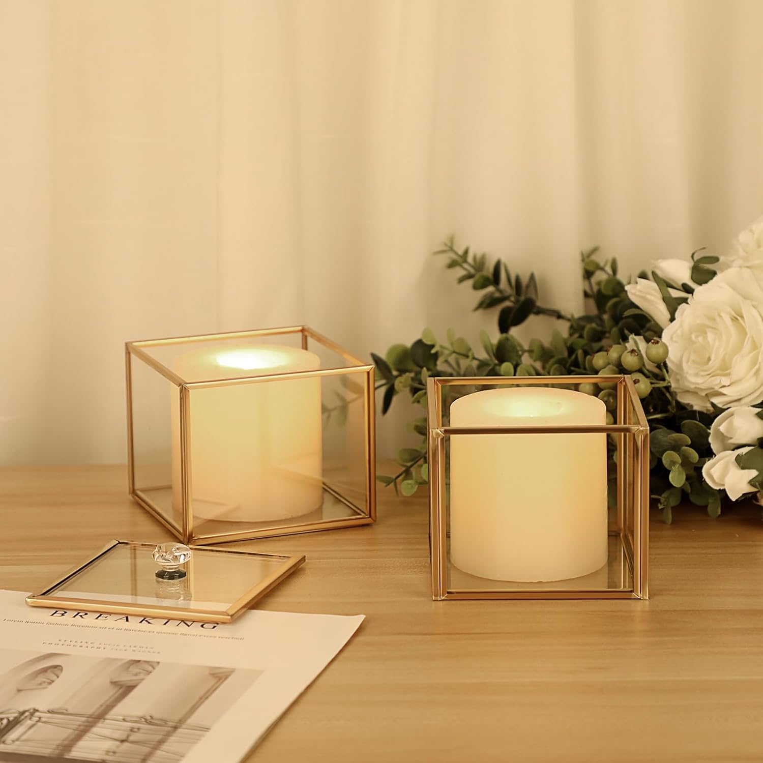 Hipiwe Glass Qtip Holder Dispenser with Lid 2-Tier Stackable Bathroom Containers Cotton Ball & Swab Holder Vanity Organizer Jars Gold for Makeup Pads image number 2