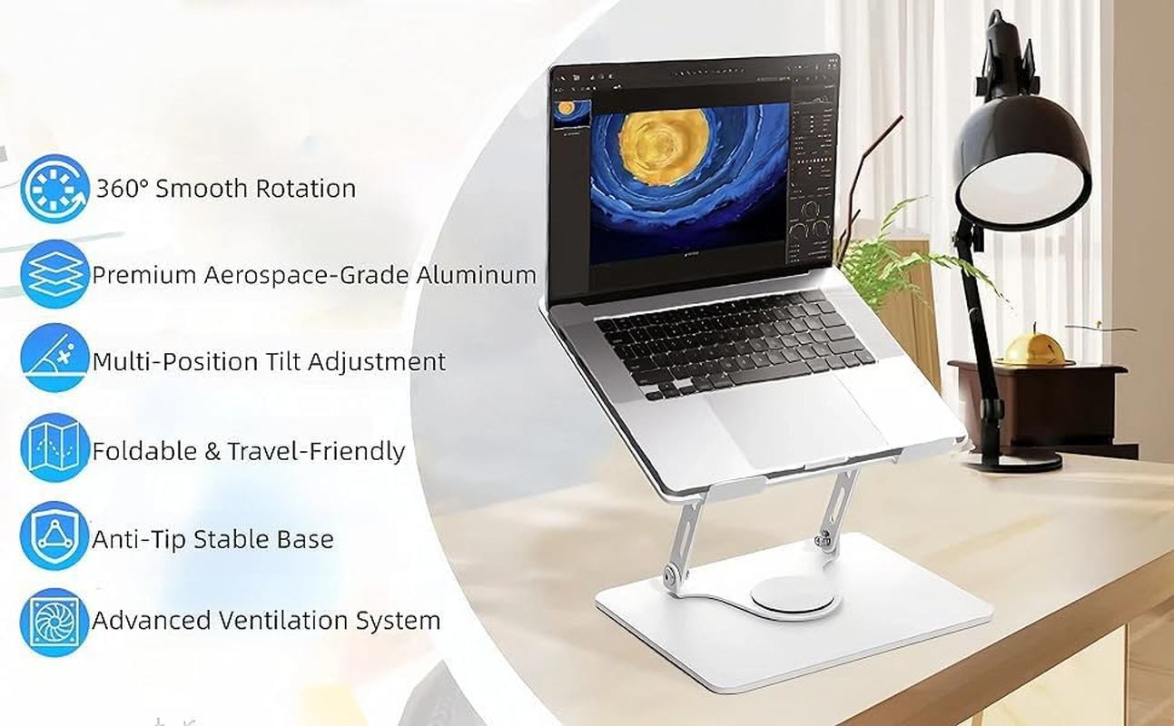 Gadget Garage, 10-17.3 Inch Laptop Stand, 360&deg; Rotatory, Height Adjustable to 30Cm, Metal, Foldable, Anti-Slip Base image number 4