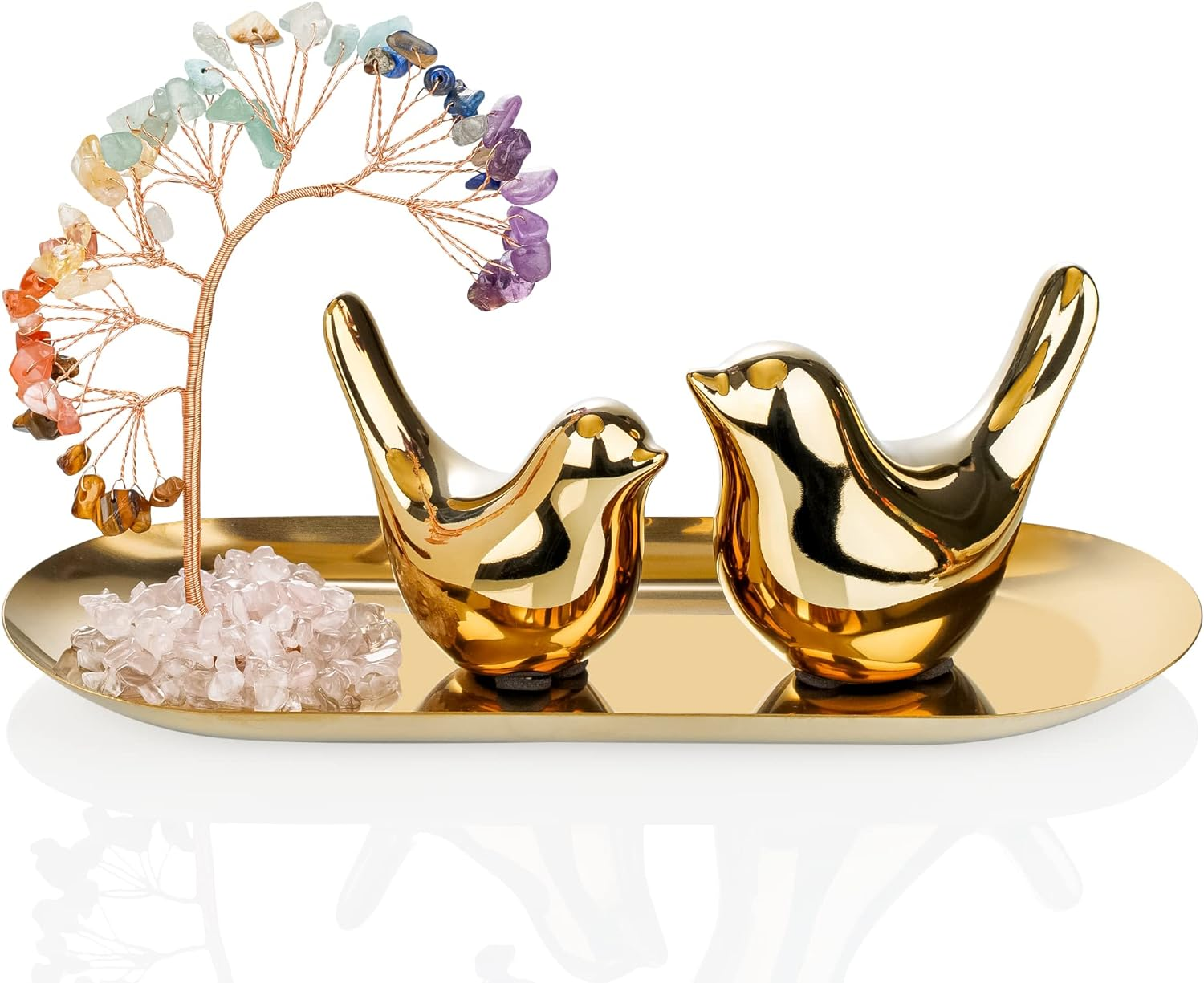 Zenbless Crystals Tree,Small Birds Statue,7 Chakra Healing Crystals Stones Tree Storage Tray Yoga Meditation Zen Room Office Home Decor Set Figurine Ornament Decoration Feng Shui Wealth Luck image number 2