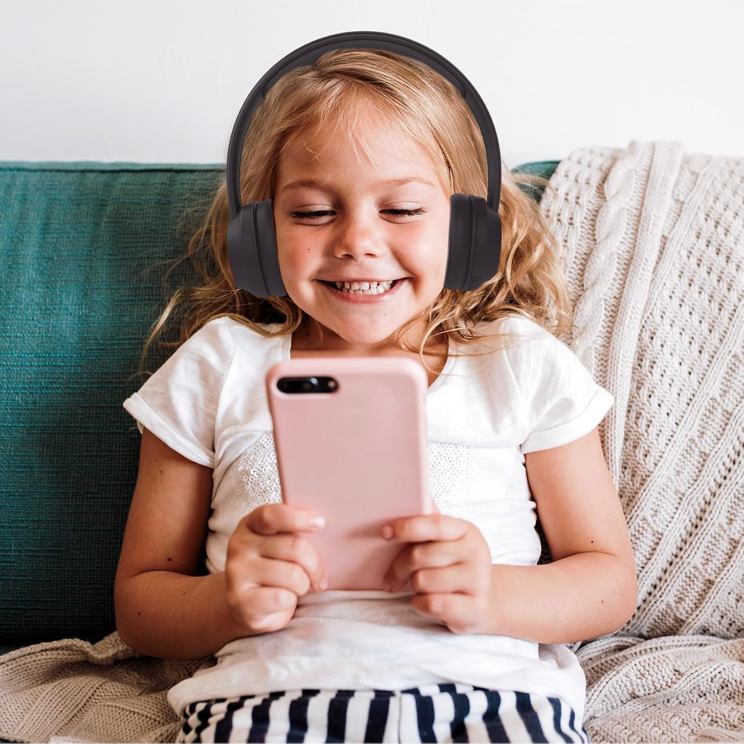 Laser ANC Kids Wireless Bluetooth Headphones, Active Noise Cancelling, Safe 85Db Volume Limit, up to 10-Hour Battery Life - Comfortable Fit with Adjustable Headband, Soft Cushioned Ear Cups, Black image number 2