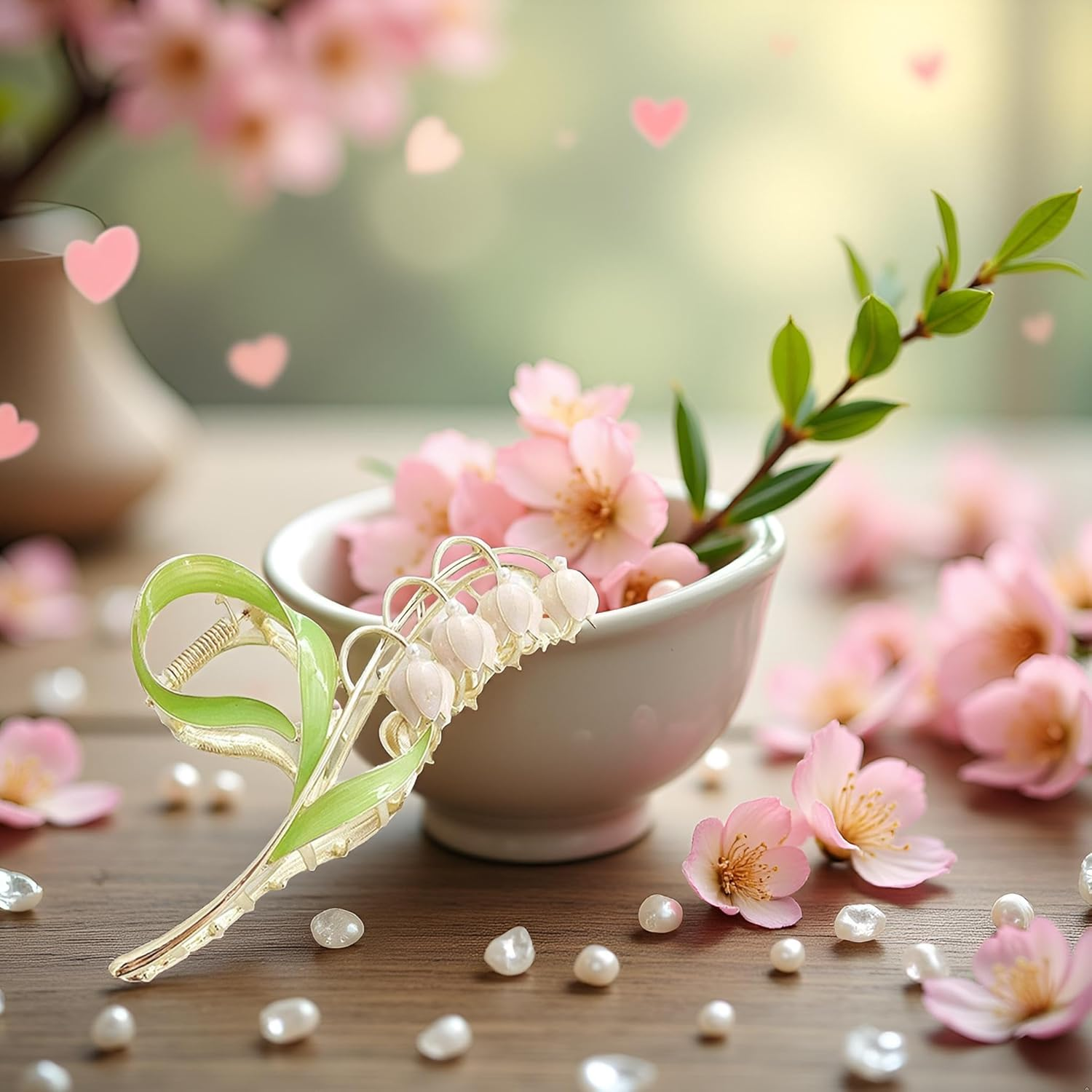 1PC Pink Lily of the Valley Flower Hair Clips, Large Metal Claw Clip,Orchid Clamps,Lily Jaw Clamp Styling Accessories for Thick Thin image number 5