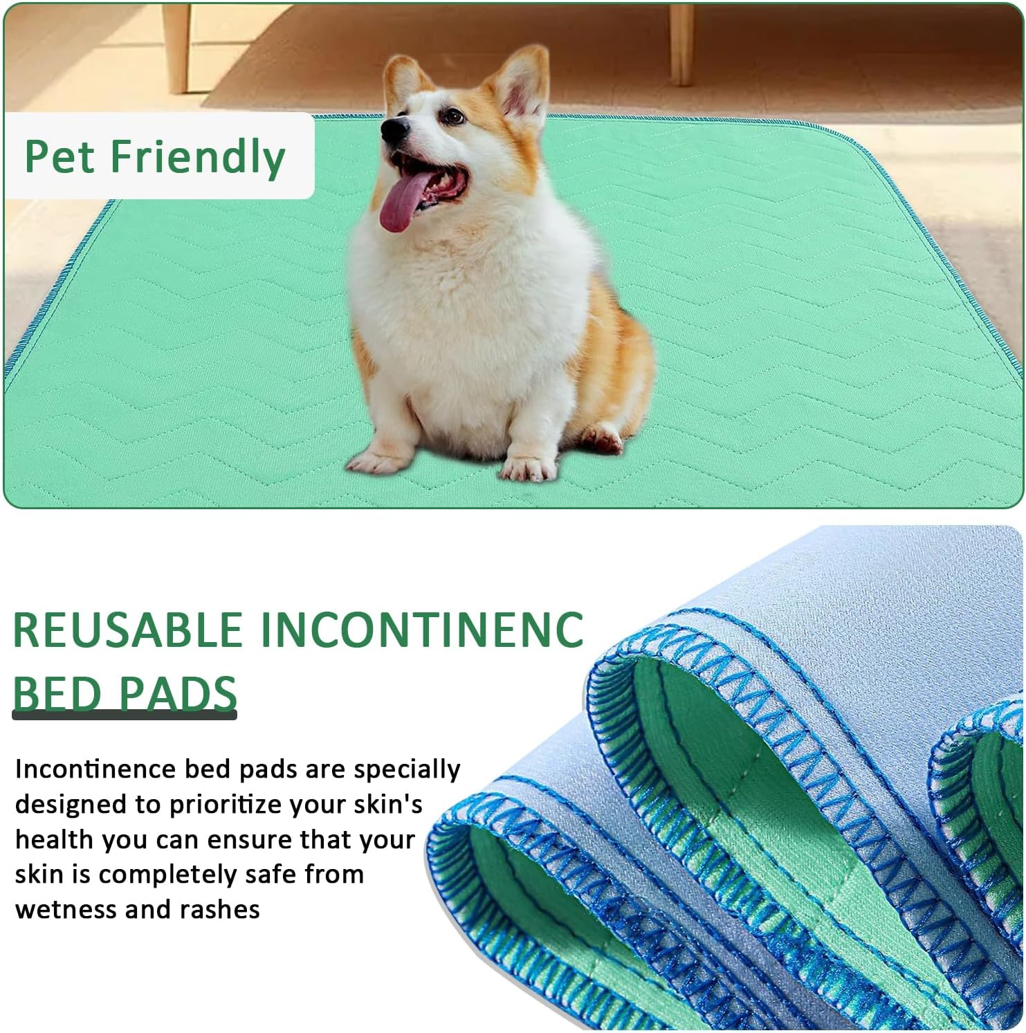 86 X 91Cm Waterproof Washable Underpads, 2 Pcs Reusable Extra Heavy Absorbency Incontinence Bed Pads for Adults, Pets, Couch, Floor Mattress Protect, Reusable Pee Pads for Dogs, 34&rdquo;X36&rdquo; image number 1