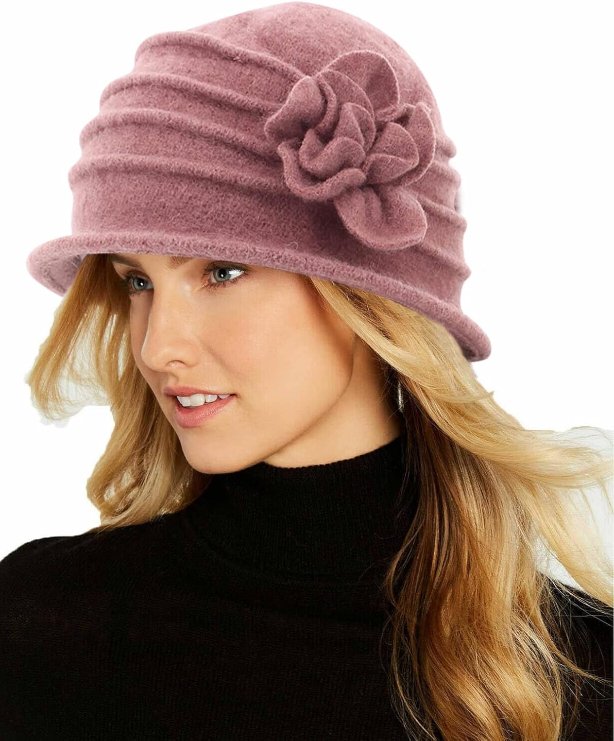 Womens 1920S Vintage Upturn Brim Wool Blend Cloche Church Hat Winter Felt Bucket Bowler Hat Crushable Foldable image number 6