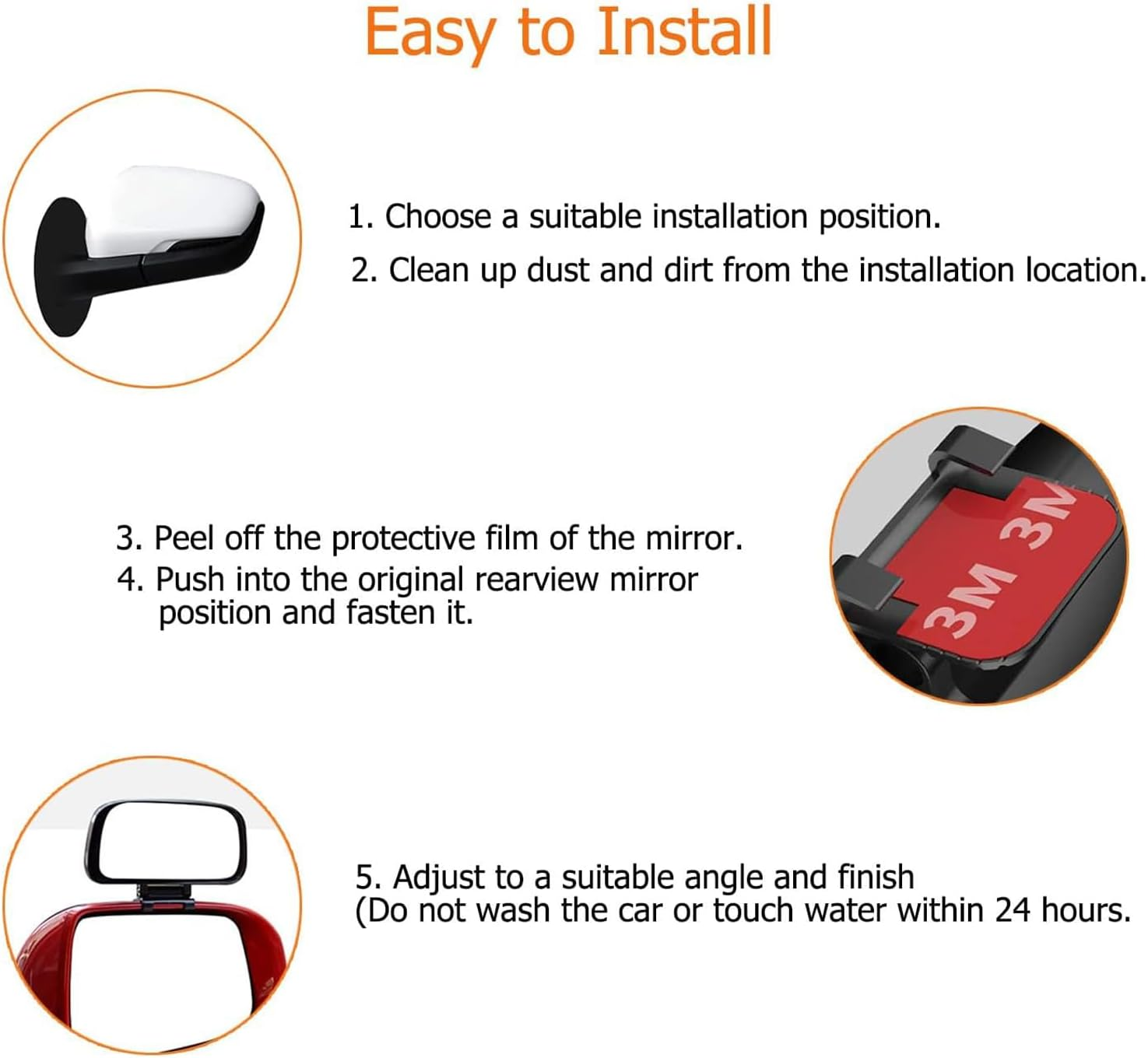 YUENTOEN Blind Spot Mirror, Side Mirror Wide Angle Mirror, HD Glass Convex 360 Degree Rotation Car Rear Auxiliary Mirror with Adjustable Sticker Automotive Exterior Accessories for Cars SUV Trucks