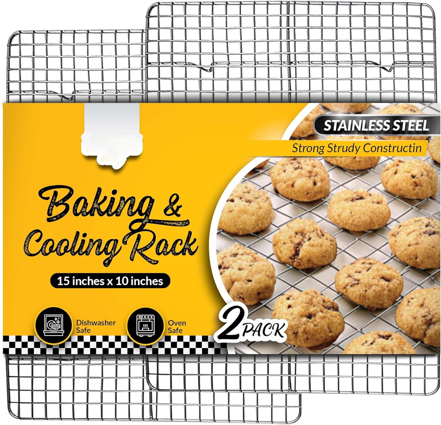 Cooling and Roasting Rack Set - 2 Pack Stainless Steel Cooling Racks for Cooking and Baking, 25 X 38Cm Oven-Safe Baking Racks, Heavy-Duty Oven Rack for Cookies, Grilling and More image number 5