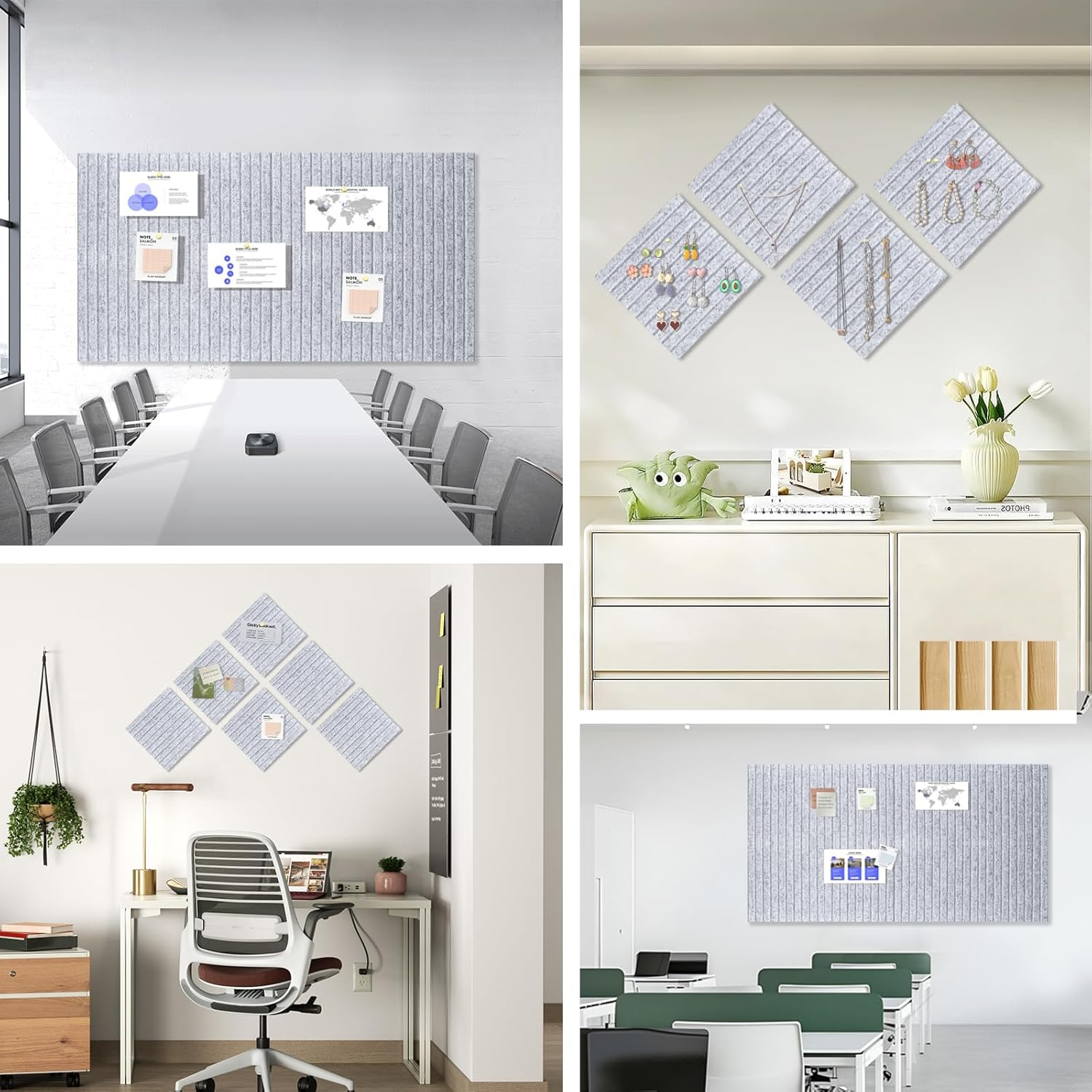 Large Cork Board for Office, 8 Pack Felt Wall Tiles with Slat Wall Paneling, Felt Bulletin Board Pin Board Cork Boards for Walls - Silver Gray image number 4