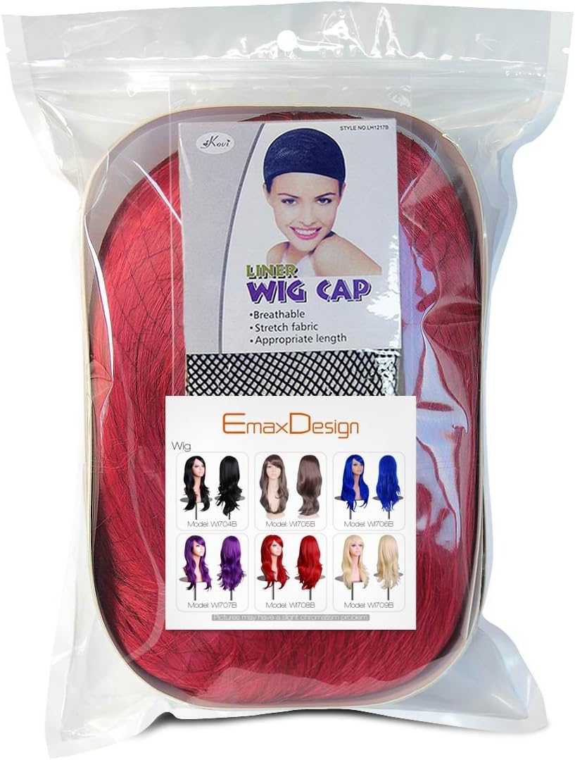 Emaxdesign Wigs 28 Inch Wavy Curly Cosplay Wig with Free Wig Cap and Comb (Red)