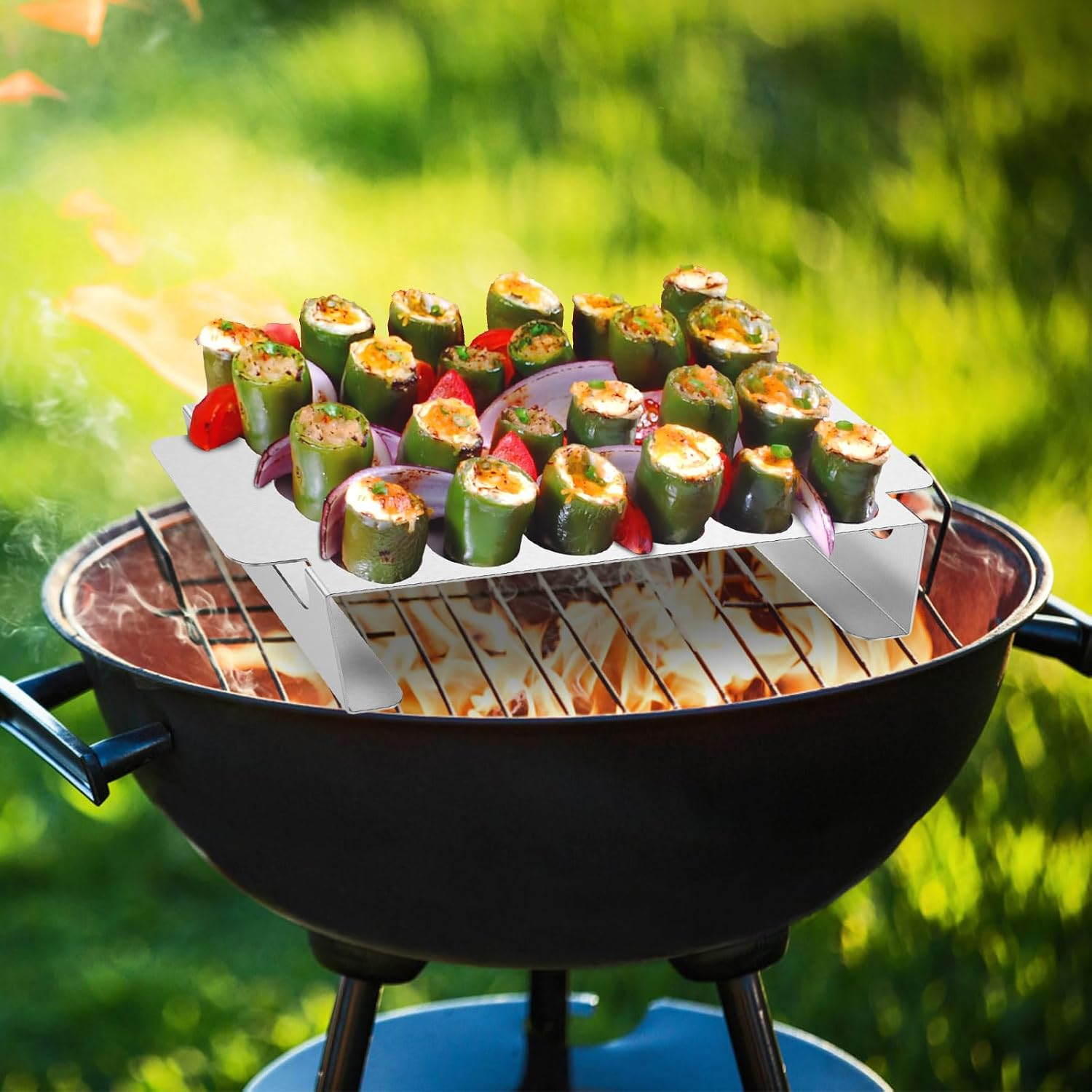 Abizarch 2Pcs Jalapeno Grill Rack with Pepper Corer Tool 18 Holes Pepper Grilling Rack Stainless Steel Chili Roasting Rack Rustproof Dishwasher Safe BBQ Pepper Holder for BBQ Pepper Chilli Chicken Win image number 5