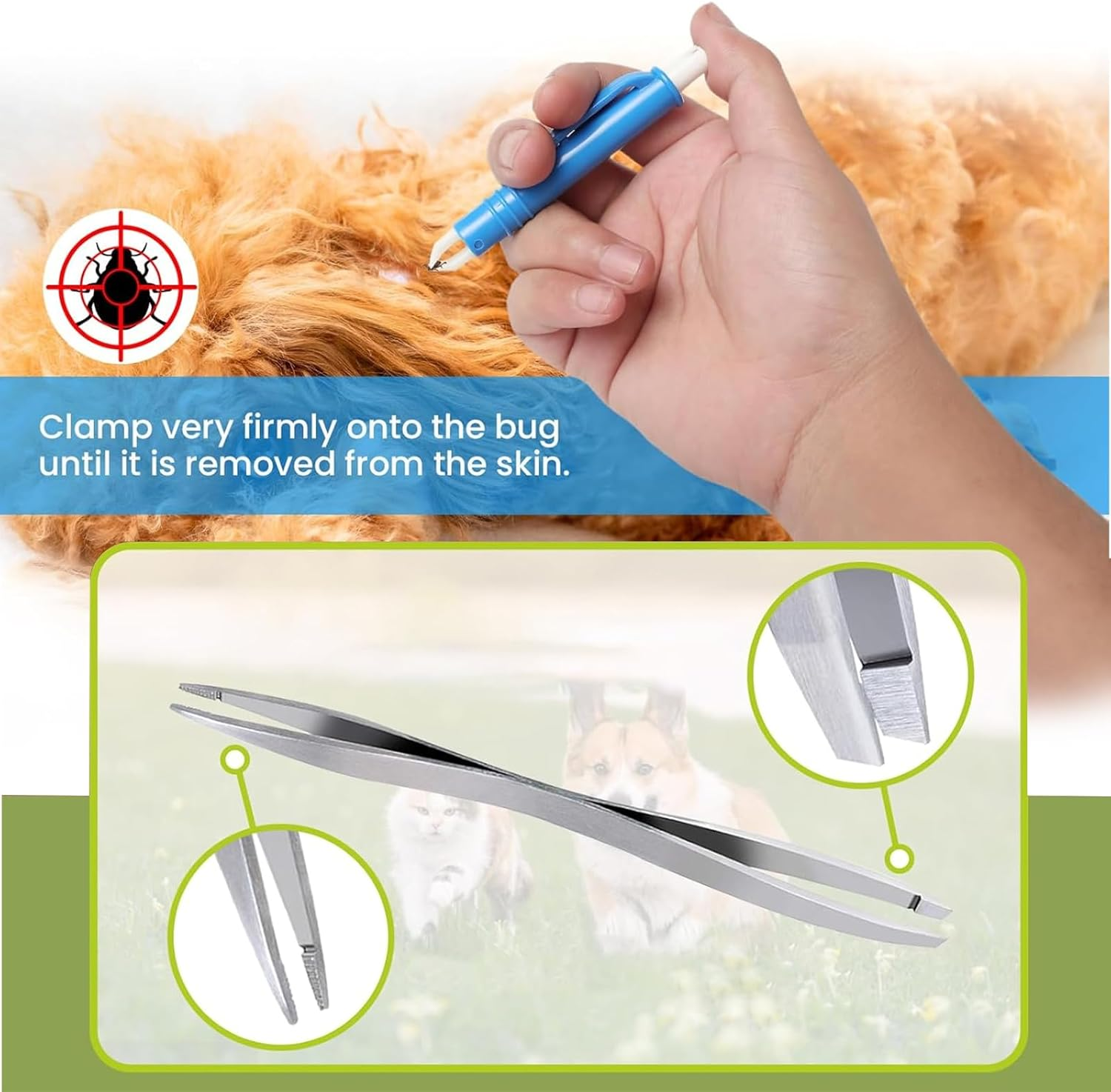Vireeyu 7-Piece Stainless Steel Flea & Tick Removal Tool Set - Safe Tick Protection for Dogs, Cats, Pets & People - Includes Tick Tweezers, Hook, Card & More image number 3